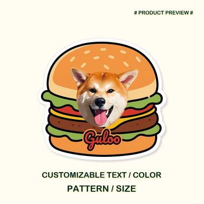 Custom freeform pet rug preview with a playful burger design
