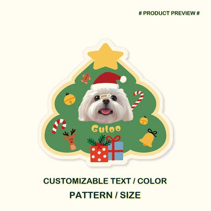 Custom freeform pet rug preview shaped like a decorated Christmas tree