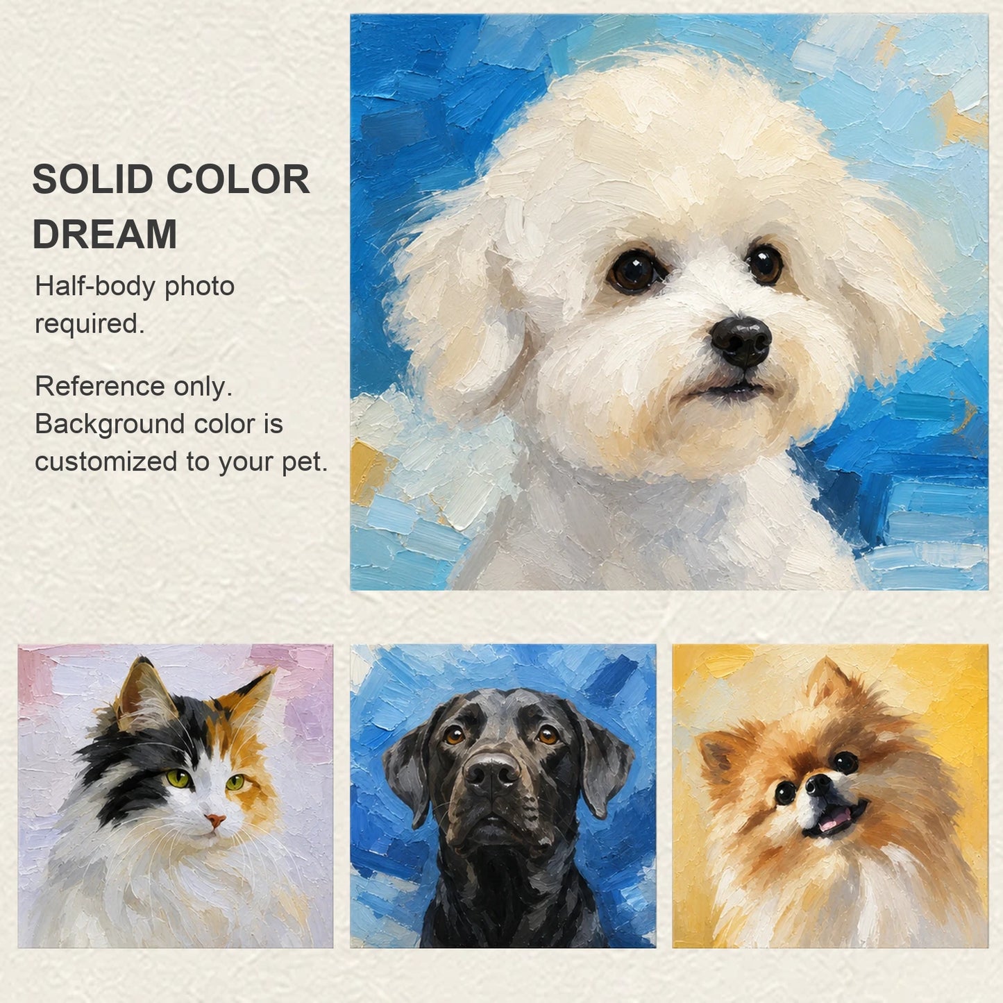 The Canvas Chronicle · Custom Multi-Layered Oil Portrait · SOLID COLOR DREAM