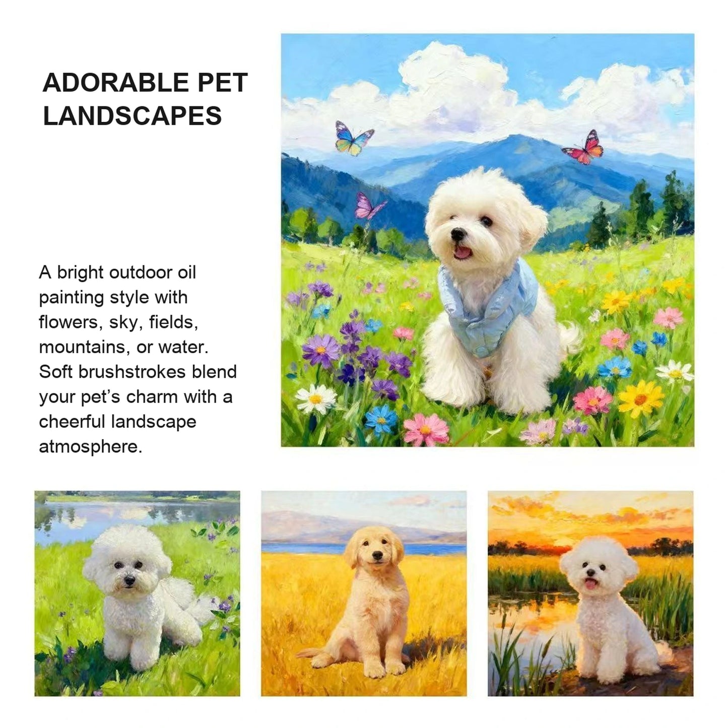 The Canvas Chronicle · Custom Multi-Layered Oil Portrait · ADORABLE PET LANDSCAPES